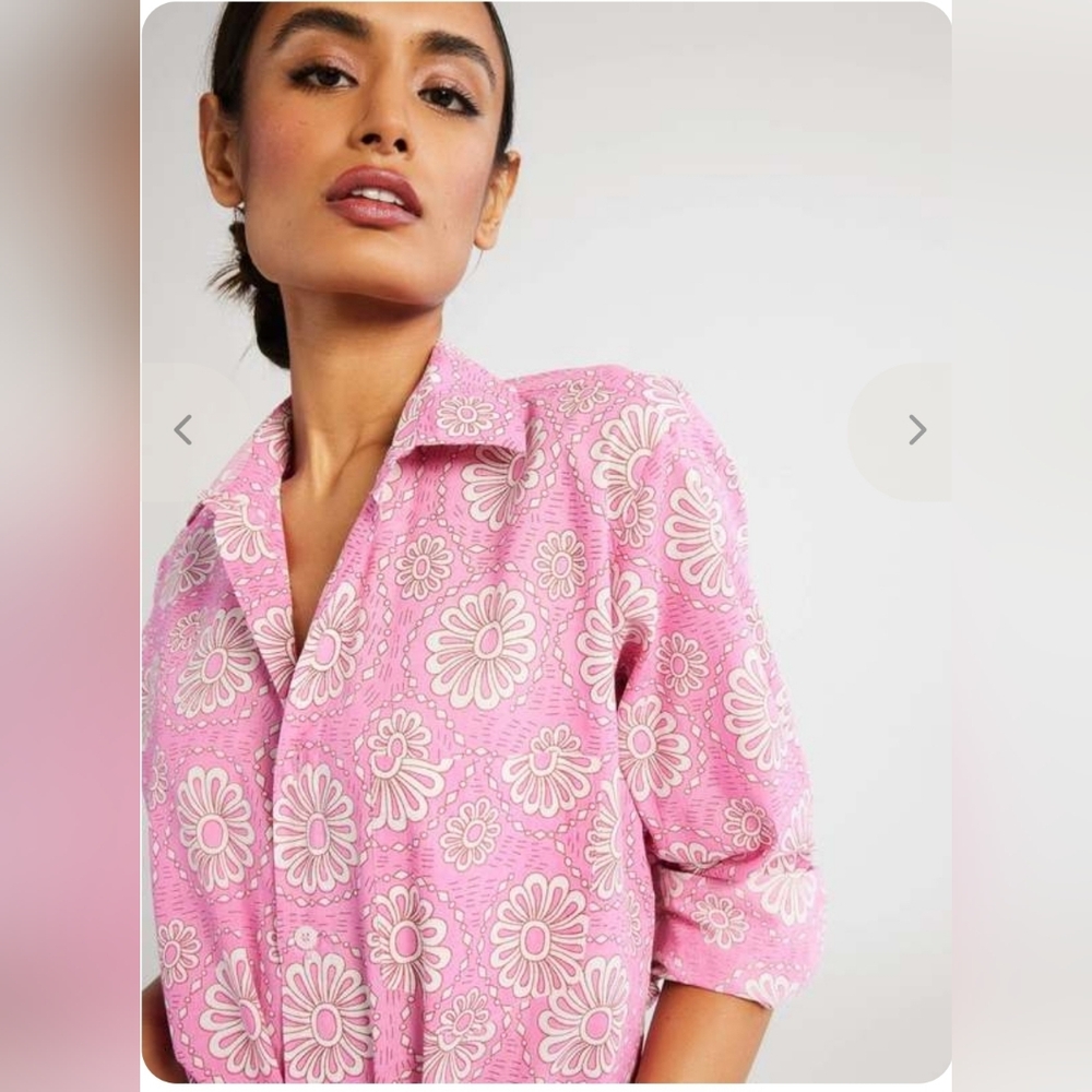Mille Resort Sofia Top Pink Floral Button-Up Shirt Size Medium - Picture 2 of 7